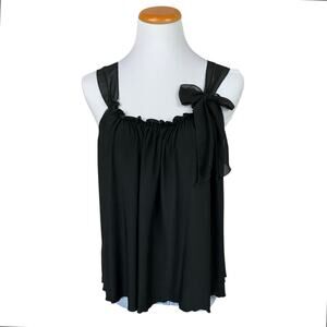 Chanteuse Tank Top Black Bow Sleeveless Blouse Women's L